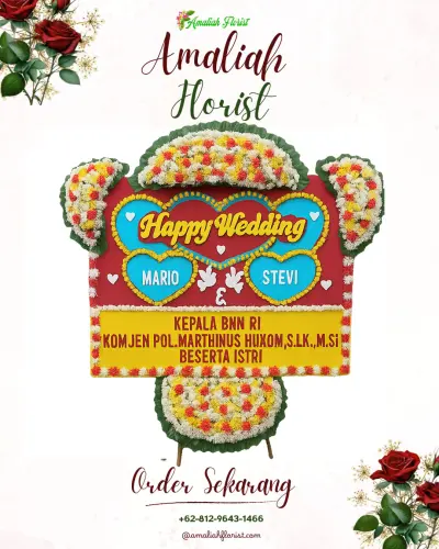 Karangan Papan Bunga Pernikahan di Sinduwati